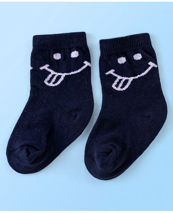 Cute Walk by Babyhug Cotton Knit Anti Bacterial Ankle Length Happy Face Design Socks Pack of 3 - Multicolour