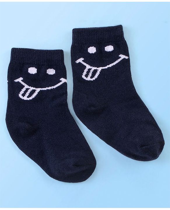 Cute Walk by Babyhug Cotton Knit Anti Bacterial Ankle Length Happy Face Design Socks Pack of 3 - Multicolour
