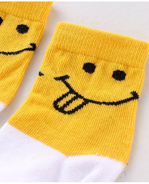 Cute Walk by Babyhug Cotton Knit Anti Bacterial Ankle Length Happy Face Design Socks Pack of 3 - Multicolour