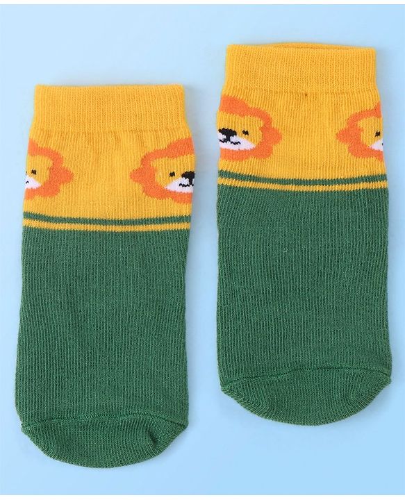 Cute Walk by Babyhug Cotton Blend Ankle Length Anti Bacterial Socks Animal Design Pack of 3 - White & Yellow