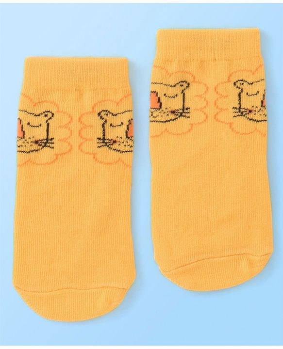 Cute Walk by Babyhug Cotton Blend Ankle Length Anti Bacterial Socks Animal Design Pack of 3 - White & Yellow