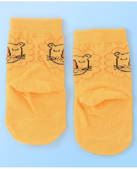 Cute Walk by Babyhug Cotton Blend Ankle Length Anti Bacterial Socks Animal Design Pack of 3 - White & Yellow