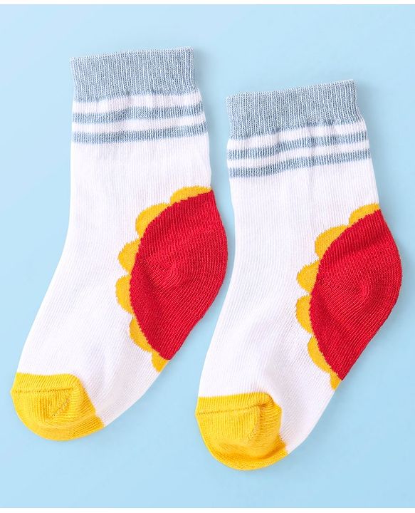 Cute Walk By Babyhug Non Terry Anti Bacterial Ankle Length Socks With Checks & Star Design Pack Of 3 - White & Blue