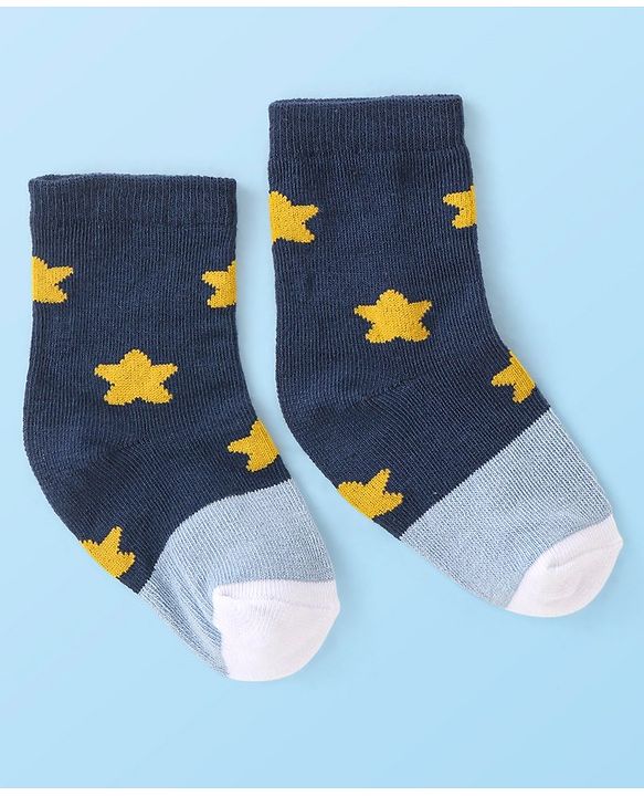 Cute Walk By Babyhug Non Terry Anti Bacterial Ankle Length Socks With Checks & Star Design Pack Of 3 - White & Blue