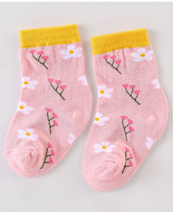 Cute Walk by Babyhug Cotton Knit Anti Bacterial Ankle Length Floral Design Socks Pack of 3 - Multicolour