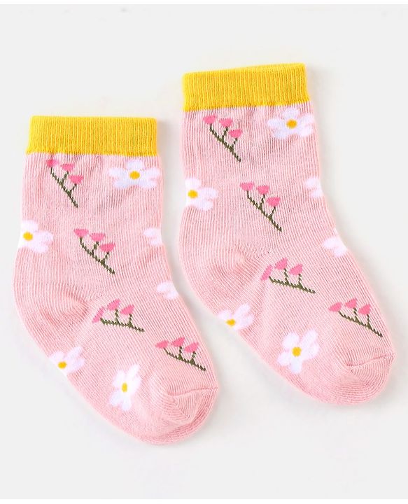 Cute Walk by Babyhug Cotton Knit Anti Bacterial Ankle Length Floral Design Socks Pack of 3 - Multicolour