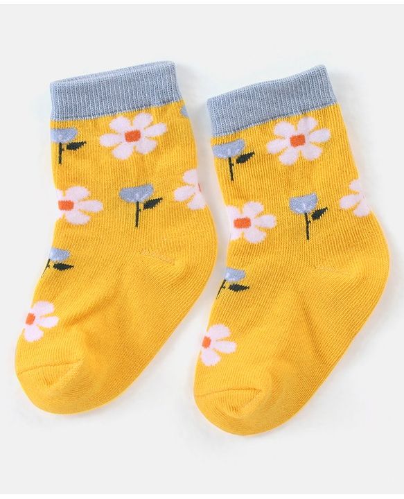 Cute Walk by Babyhug Cotton Knit Anti Bacterial Ankle Length Floral Design Socks Pack of 3 - Multicolour