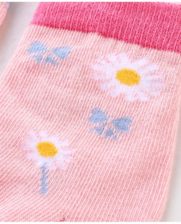 Cute Walk by Babyhug Cotton Knit Anti Bacterial Ankle Length Floral Design Socks Pack of 3 - Multicolour
