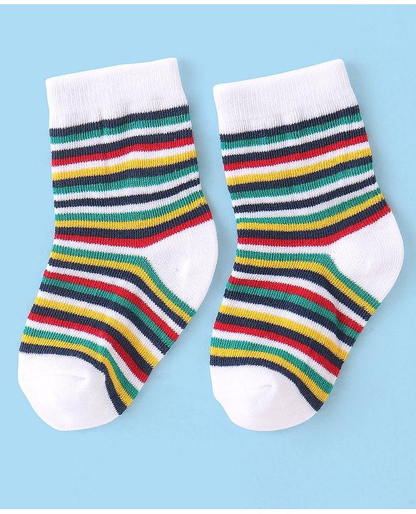 Cute Walk by Babyhug Cotton Blend Ankle Length Anti Bacterial Socks Dino Design Pack of 3 - White & Blue