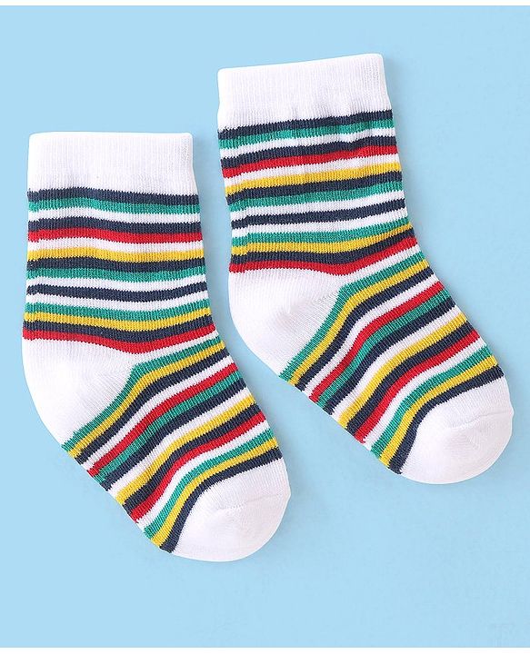 Cute Walk by Babyhug Cotton Blend Ankle Length Anti Bacterial Socks Dino Design Pack of 3 - White & Blue