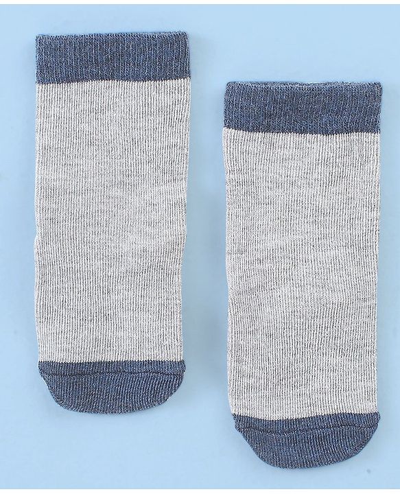 Cute Walk by Babyhug Cotton Blend Ankle Length Anti Bacterial Socks Bunny Design Pack of 3 - Grey & Blue