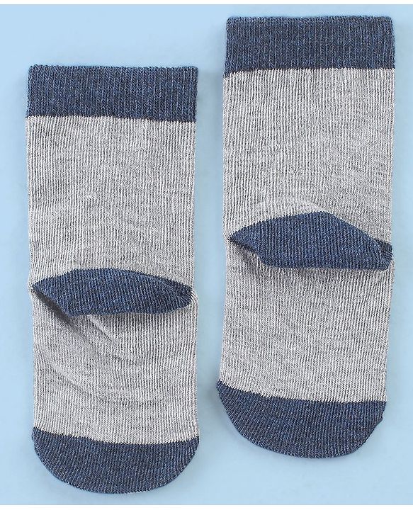 Cute Walk by Babyhug Cotton Blend Ankle Length Anti Bacterial Socks Bunny Design Pack of 3 - Grey & Blue