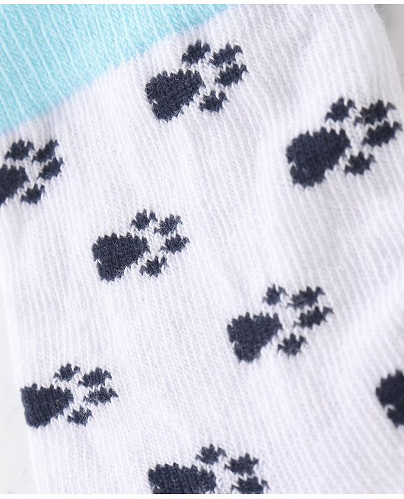Cute Walk By Babyhug Non Terry Anti Bacterial Ankle Length Socks With Paws Design Pack Of 3 - White & Blue
