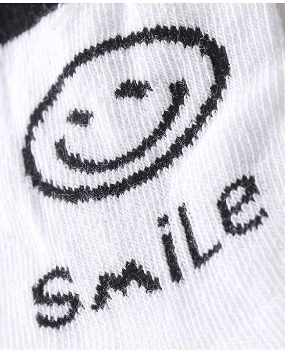 Cute Walk By Babyhug Non Terry Anti Bacterial Ankle Length Socks With Smile Design Pack Of 3 - White & Black