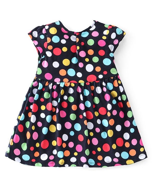 Babyhug 100% Cotton Knit Half Sleeves Frock Polka Print With Leggings - Navy Blue & Pink