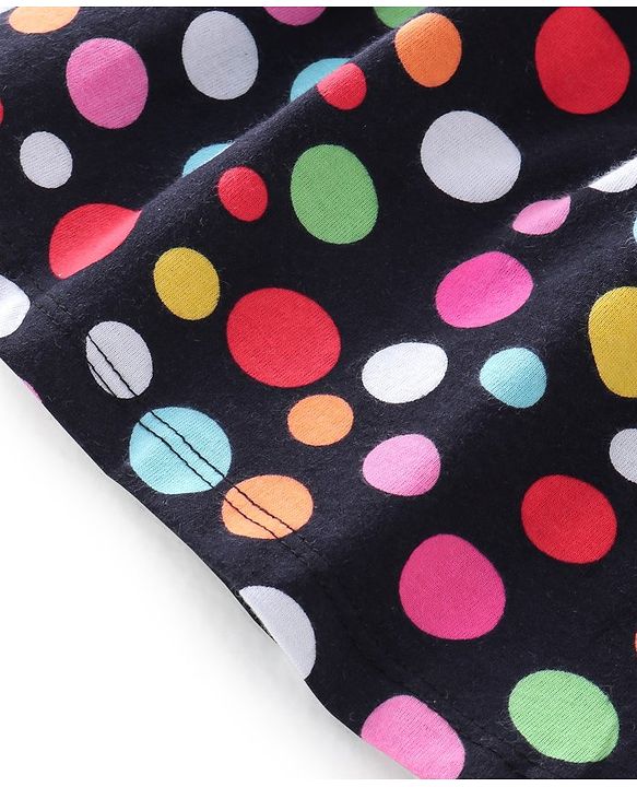 Babyhug 100% Cotton Knit Half Sleeves Frock Polka Print With Leggings - Navy Blue & Pink