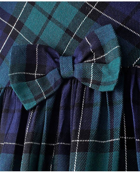 Babyhug Woven Yarn Dyed Half Sleeves Frock Checkered - Green & Blue