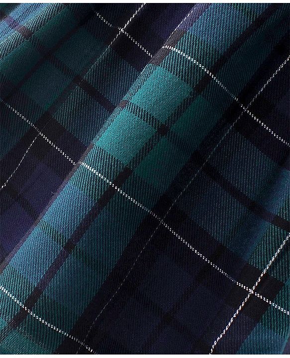 Babyhug Woven Yarn Dyed Half Sleeves Frock Checkered - Green & Blue