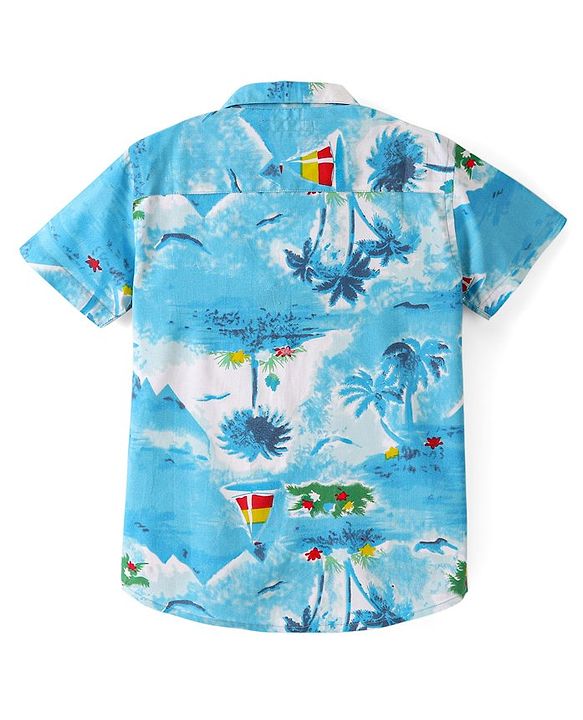 Pine Kids Viscose  Half Sleeves Beach Print Shirt - Blue