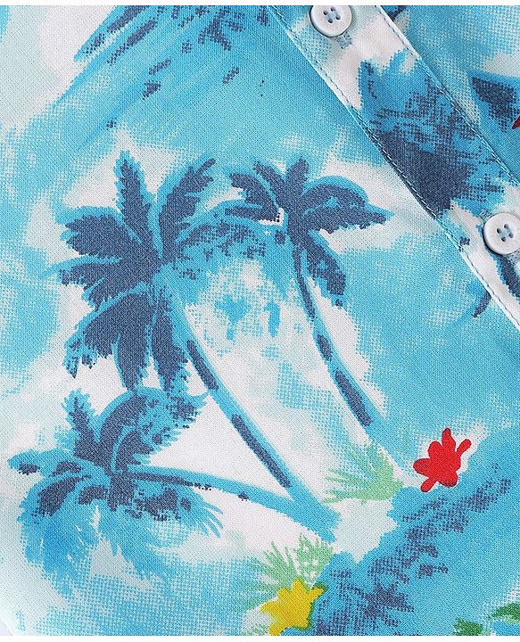 Pine Kids Viscose  Half Sleeves Beach Print Shirt - Blue