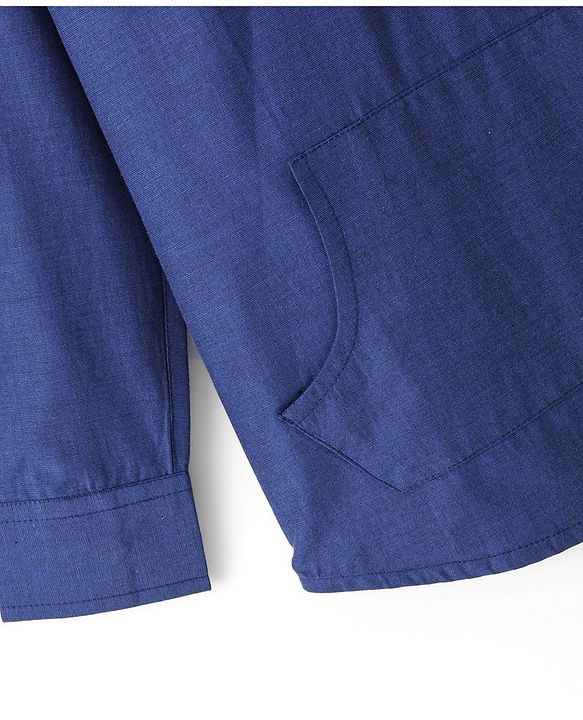 Pine Kids Cotton Roll-up Full Sleeves Solid Colored Hooded Shirt - Blue