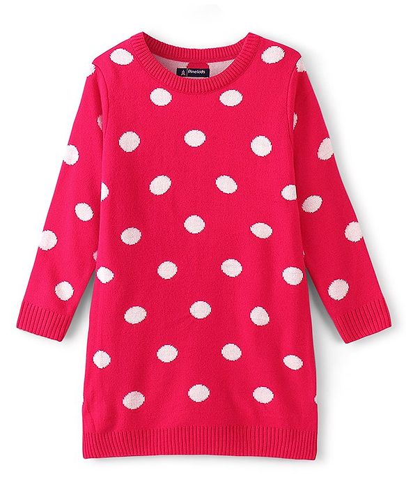 Pine Kids Full Sleeves Tunic and Full Length Bottom Sweater Set Polka Dots Design & Striped - Red & Yellow