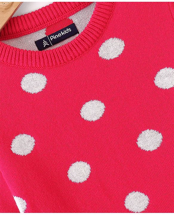 Pine Kids Full Sleeves Tunic and Full Length Bottom Sweater Set Polka Dots Design & Striped - Red & Yellow