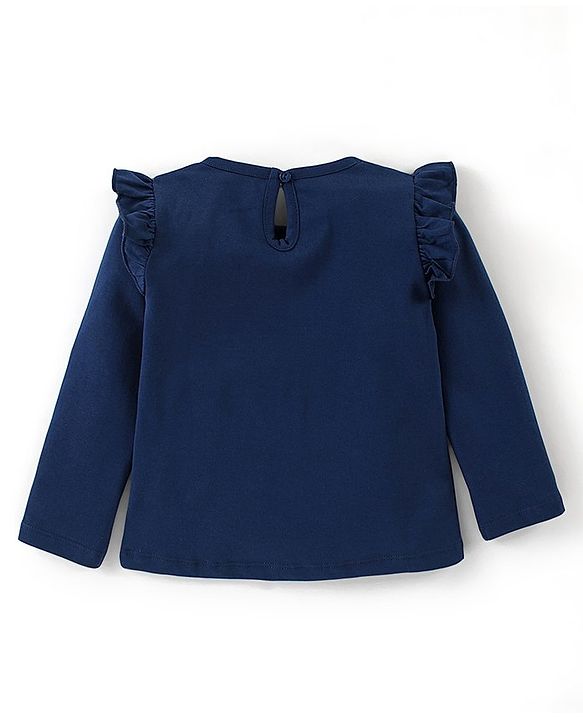 Babyhug Cotton Full Sleeves Tee With Butterfly Graphics & Frill Detailing - Navy Blue