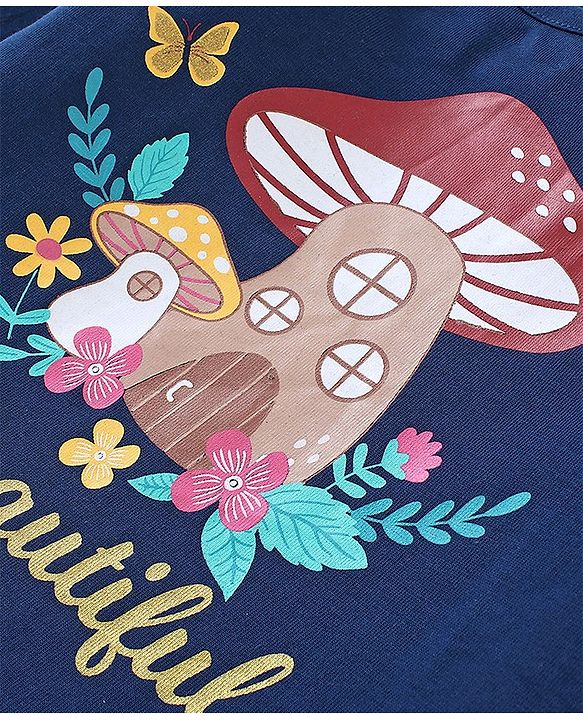 Babyhug Cotton Full Sleeves Tee With Butterfly Graphics & Frill Detailing - Navy Blue