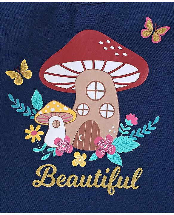 Babyhug Cotton Full Sleeves Tee With Butterfly Graphics & Frill Detailing - Navy Blue