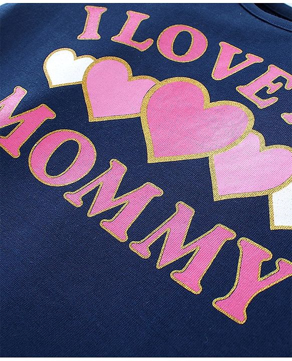 Babyhug Cotton Full Sleeves Tee With Text Graphics & Frill Detailing - Navy Blue