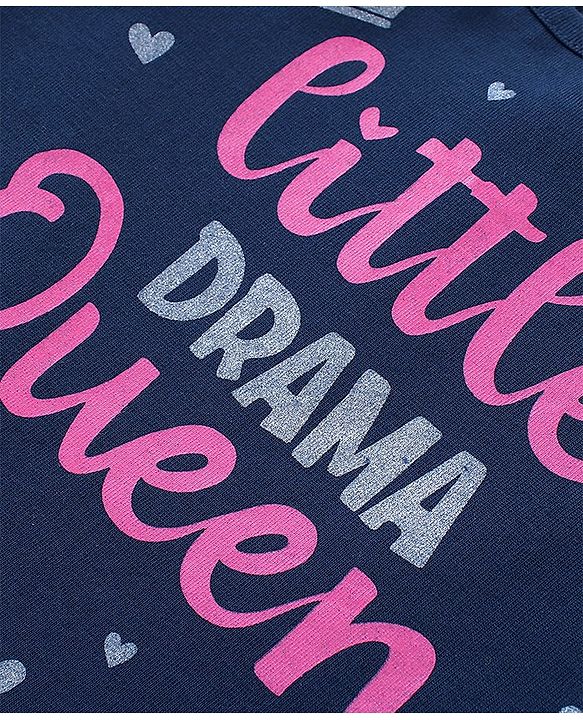 Babyhug Full Sleeves Tee With Text Graphics & Frill Detailing - Navy Blue