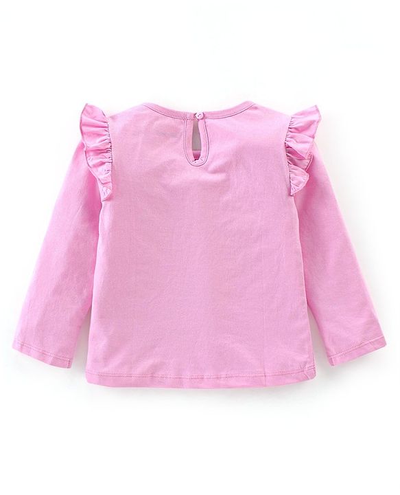Babyhug Cotton Full Sleeves Tee With Frill Detailing & Text Graphics- Pink