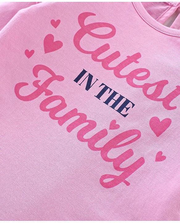 Babyhug Cotton Full Sleeves Tee With Frill Detailing & Text Graphics- Pink