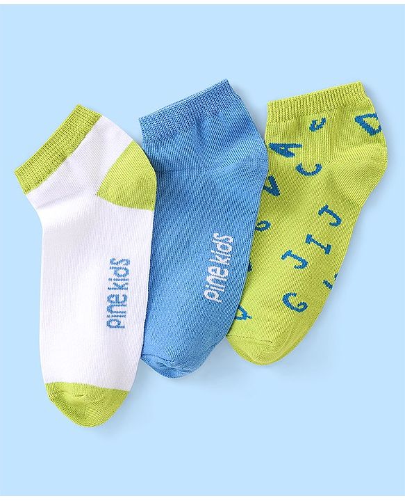 Pine Kids Spandex Ankle Length Text Design Socks Pack of 3 - Multicolour