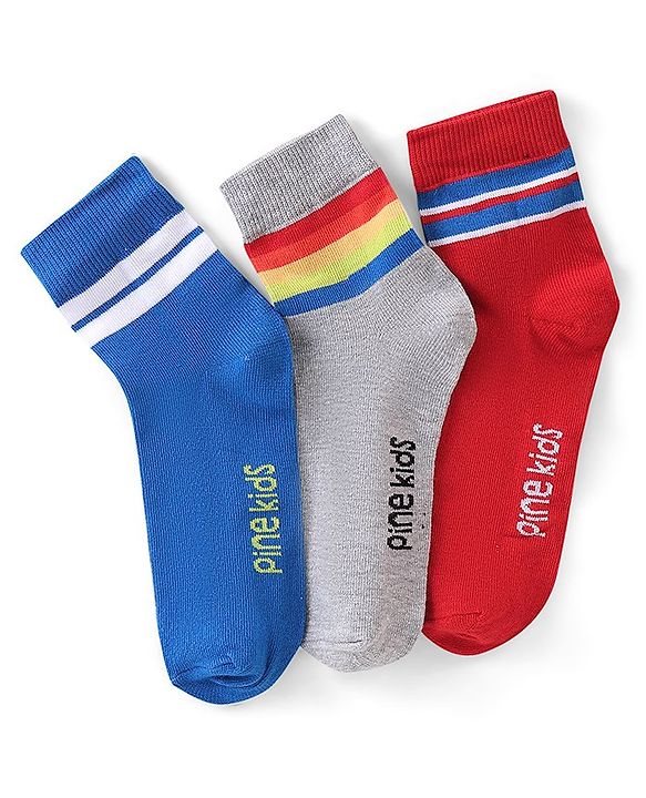 Pine Kids Spandex Ankle Length Design Socks Pack of 3 - Multicolour