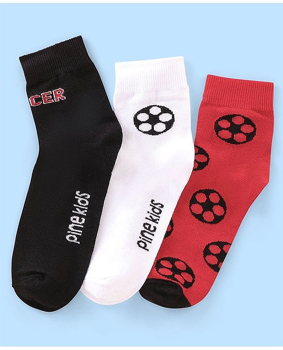 Pine Kids Nylon Spandex Ankle Length Socks Foot Ball Design Pack Of 3 - Multicolour