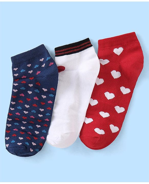 Pine Kids Ankle Length Socks With Heart Design - Red White & Blue