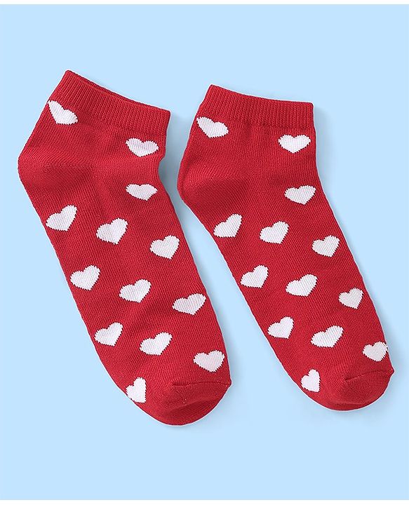 Pine Kids Ankle Length Socks With Heart Design - Red White & Blue