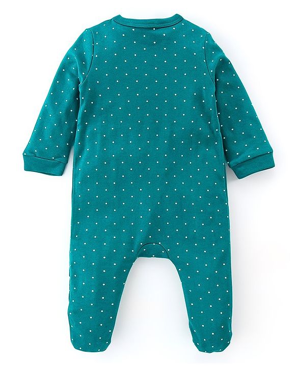 Babyhug Interlock Cotton Knit Full Sleeves Footed Sleepsuit with Butterfly Print - Blue