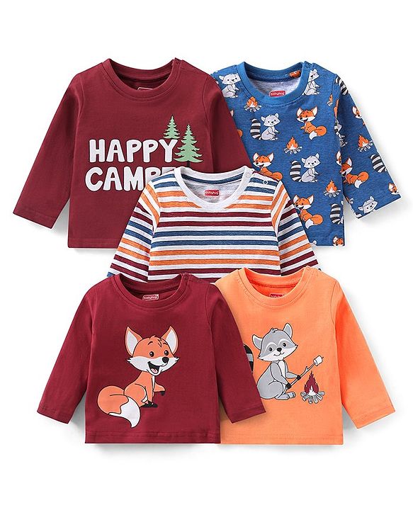 Babyhug Cotton Knit Full Sleeves T-Shirt with Koala Graphics Pack of 5 - Multicolour