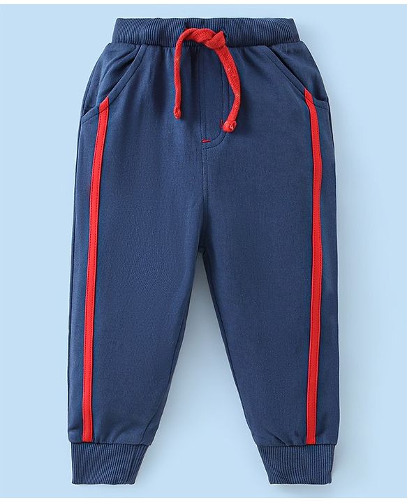 Babyhug Cotton Knit Half Sleeves T-Shirt & Lounge Pant Set with Hoodie Panda Print - Red White & Blue