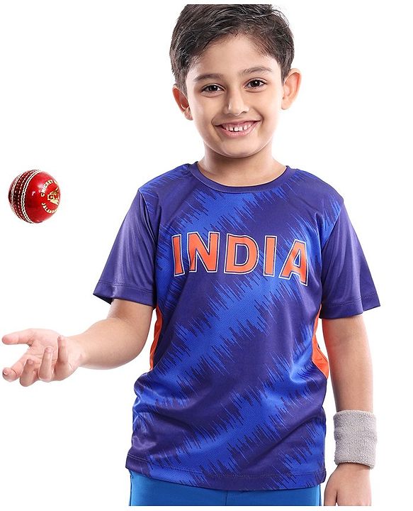 Pine Active Half Sleeves T-Shirt With India Cricket Text Print - Blue