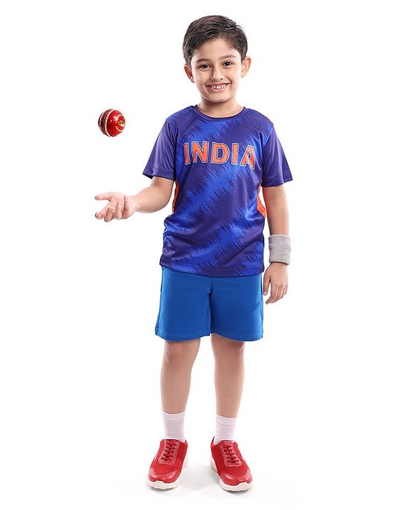 Pine Active Half Sleeves T-Shirt With India Cricket Text Print - Blue