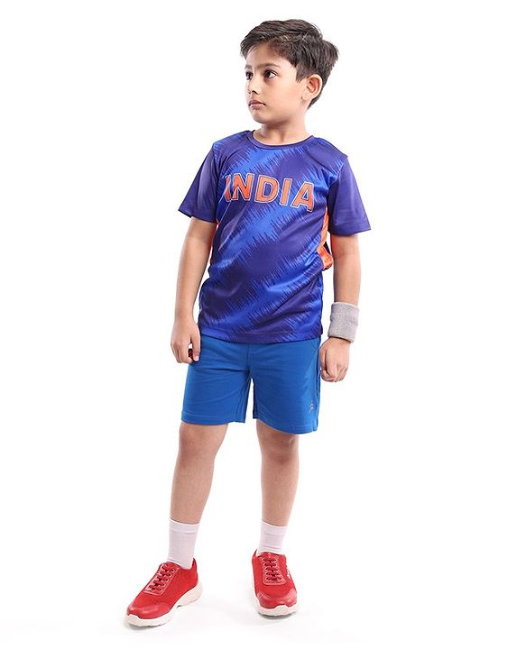Pine Active Half Sleeves T-Shirt With India Cricket Text Print - Blue
