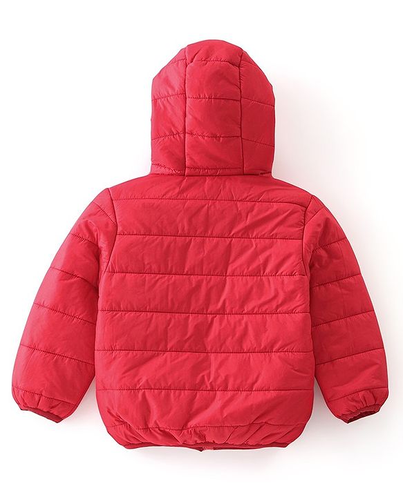 Babyhug Full Sleeves Solid Colour with Panda Patch Padded Hooded Jacket - Red