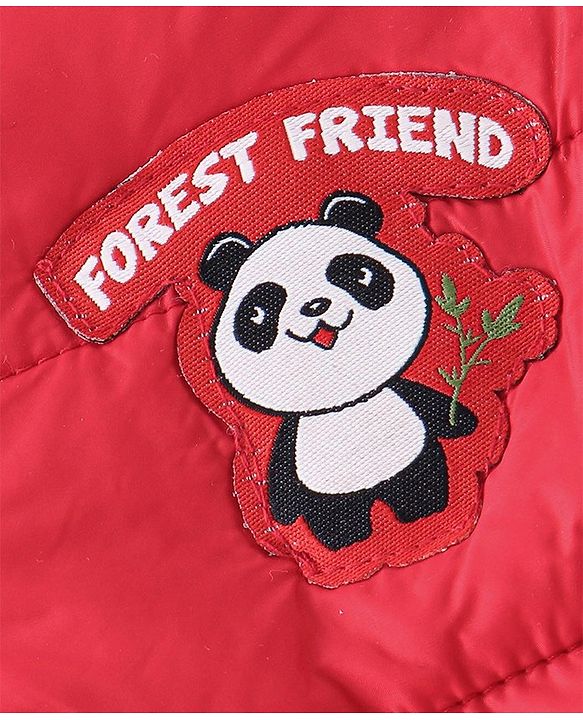 Babyhug Full Sleeves Solid Colour with Panda Patch Padded Hooded Jacket - Red