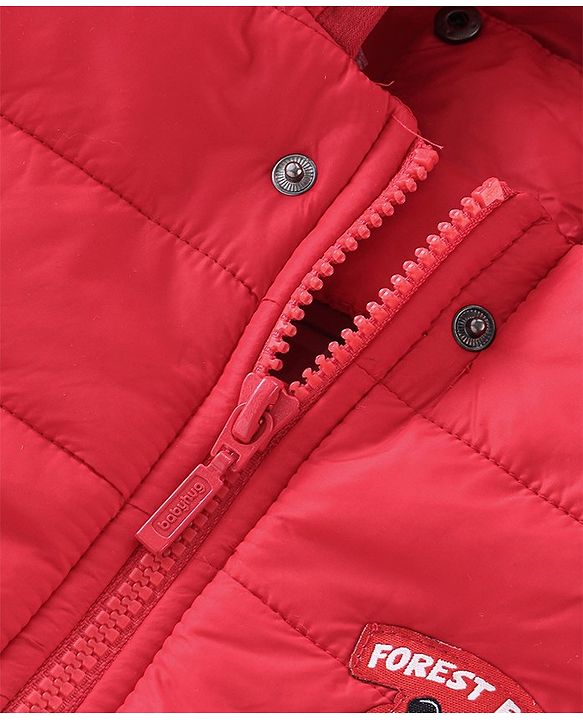 Babyhug Full Sleeves Solid Colour with Panda Patch Padded Hooded Jacket - Red
