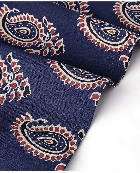 Babyhug 100% Cotton Knit Full Sleeves Ethnic Koyi Printed Kurta & Dhoti Set - Blue & Maroon