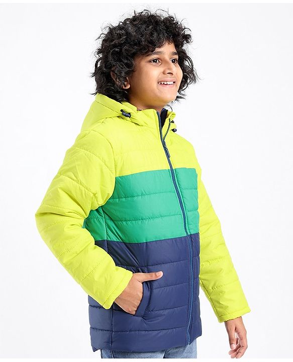 Pine Kids Full Sleeves Cut and Sew Tricolor Medium Winter Hooded Jacket - Multicolor